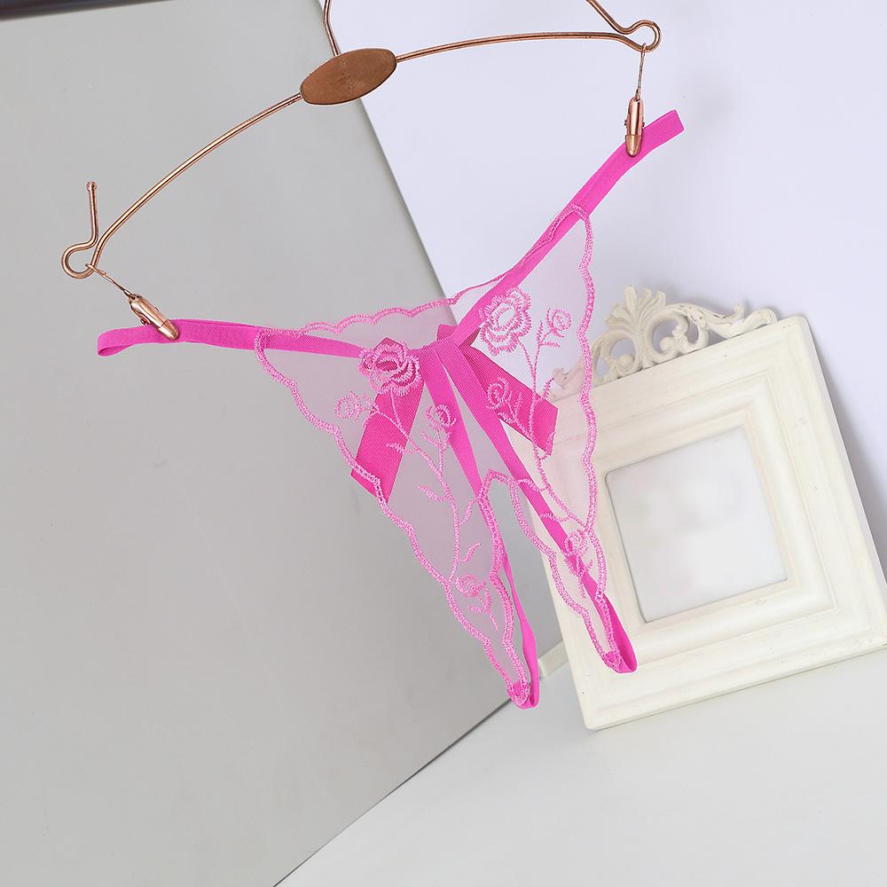 Open Thongs for Women Crotchless Embroidery G String Tanga Lace Briefs Transparent Sexy Lingerie