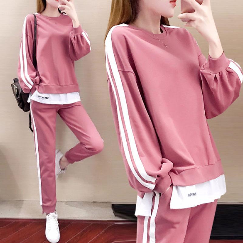Women's Plus Size European & American Casual Sportswear Set - Autumn/Winter Long Sleeve Sweatshirt Two-Piece Set.