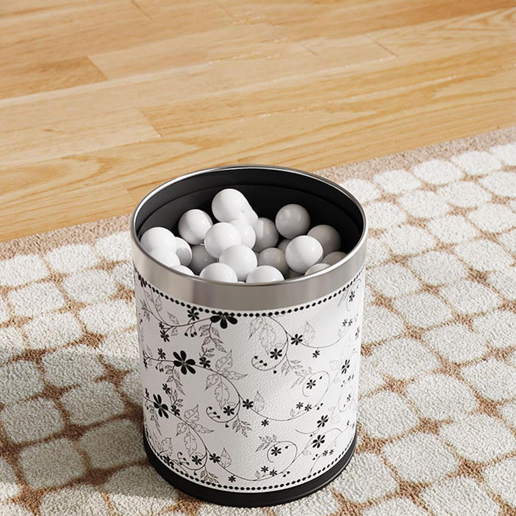 Round Trash Can French vintage Garbage for Bedroom Kitchen Bathroom Office Living Room Dorm Laundry Room Indoor