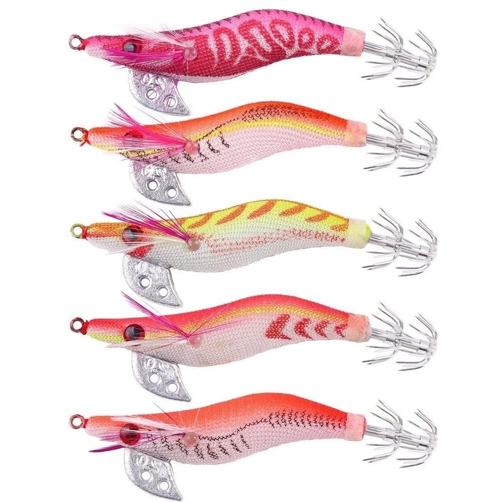 4/5Pcs Durable Luminous Squid Fishing Lure 3D Eyes Wooden Shrimp Bait  Fishing Accessories