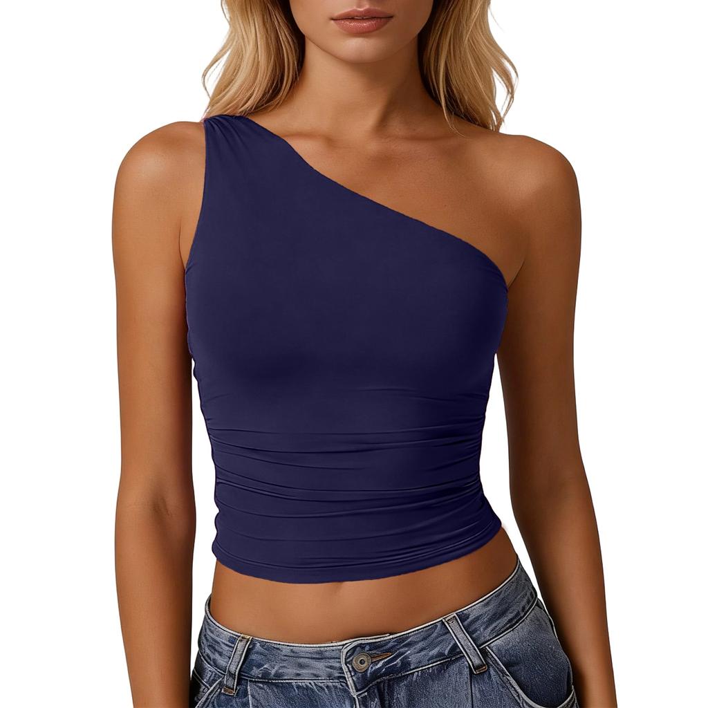Women's Sleeveless One-Shoulder Slim Fit Sexy Tank Top