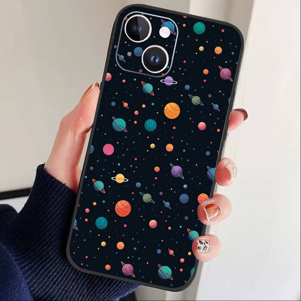 Starry Night whimsical landscape Phone Case For iPhone 16,15,14,13,12,17,Pro Max,Plus Silicone Black Case