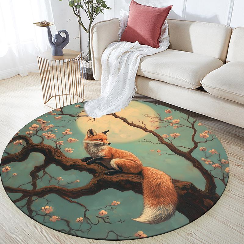 

Moon Flower Fox,Round Area Rug,Carpet Rug for Living Room Bedroom Sofa Playroom Decor,Non-slip Floor Mat 80cmx80cm