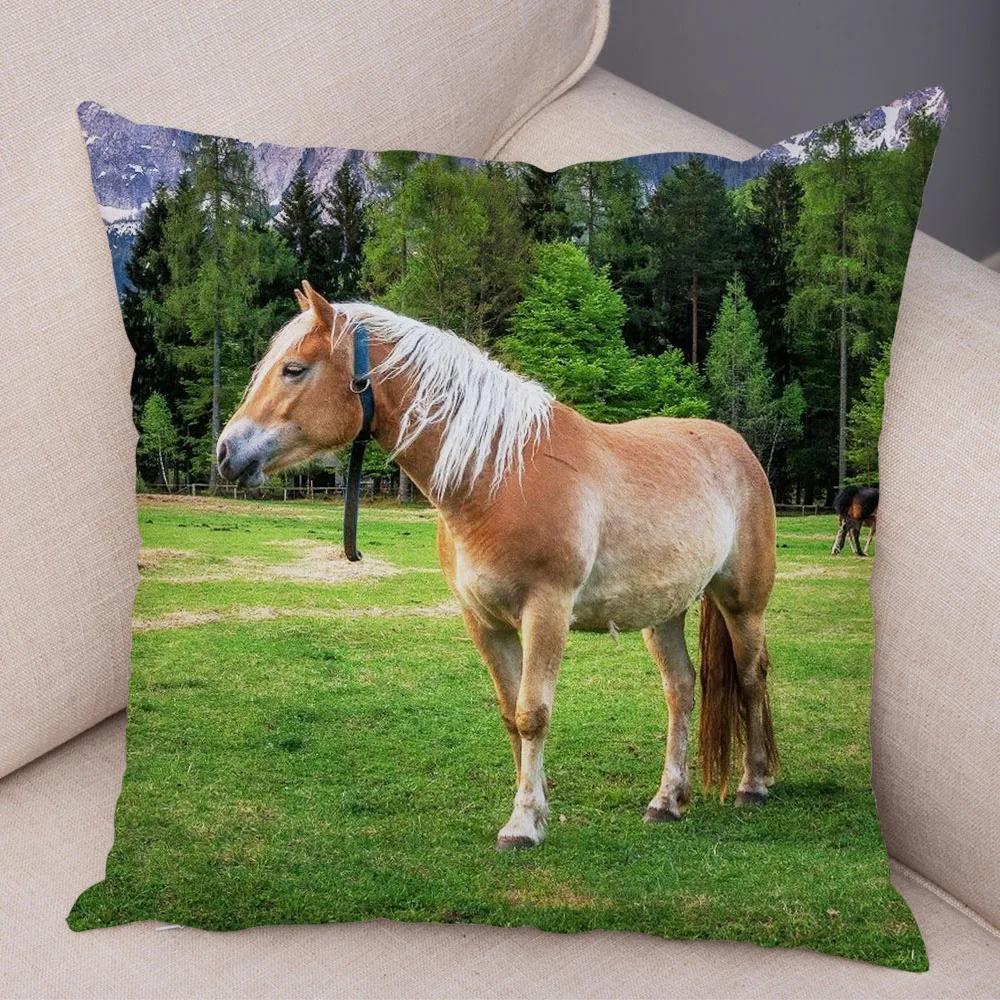 Wild Horse Cushion Cover Decor Animal Print Pillowcase  for Sofa Home Car Children Room Super Soft Plush Pillow Case 45x45cm