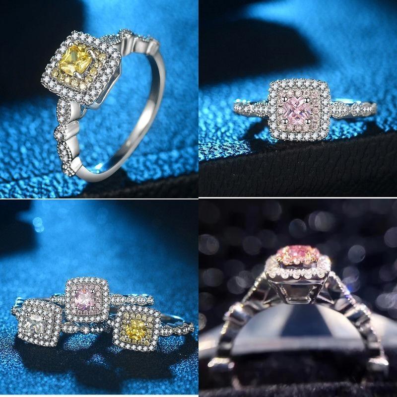 Ring Stone With Pink Zircon Luxury Finger Ring Bride Wedding Couple