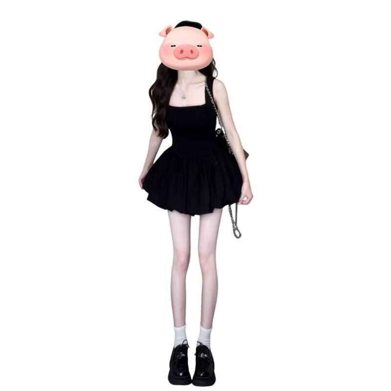 Skinny Square Neck Sleeveless Puffy Dress Waist Short Skirt Spice Girl Princess Inside Hepburn Little Black Dress Dress