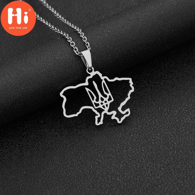 Hi Fashion Outline Ukrajinská mapa s príveskom náhrdelník s vlajkou srdca z nehrdzavejúcej ocele