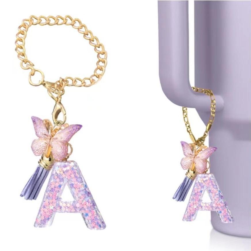 

Stanley Purple Resin Cup Chain Keychain 26-Letter Backpack Pendant Classic Retro High-Beauty Gift Practical Durable Bag Accessory Z