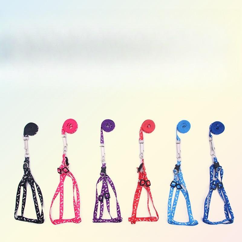 Nylon Paw Bone Print Dog Harness Leash Set Adjustable Vest Strap For Small Puppy Outdoor Walking