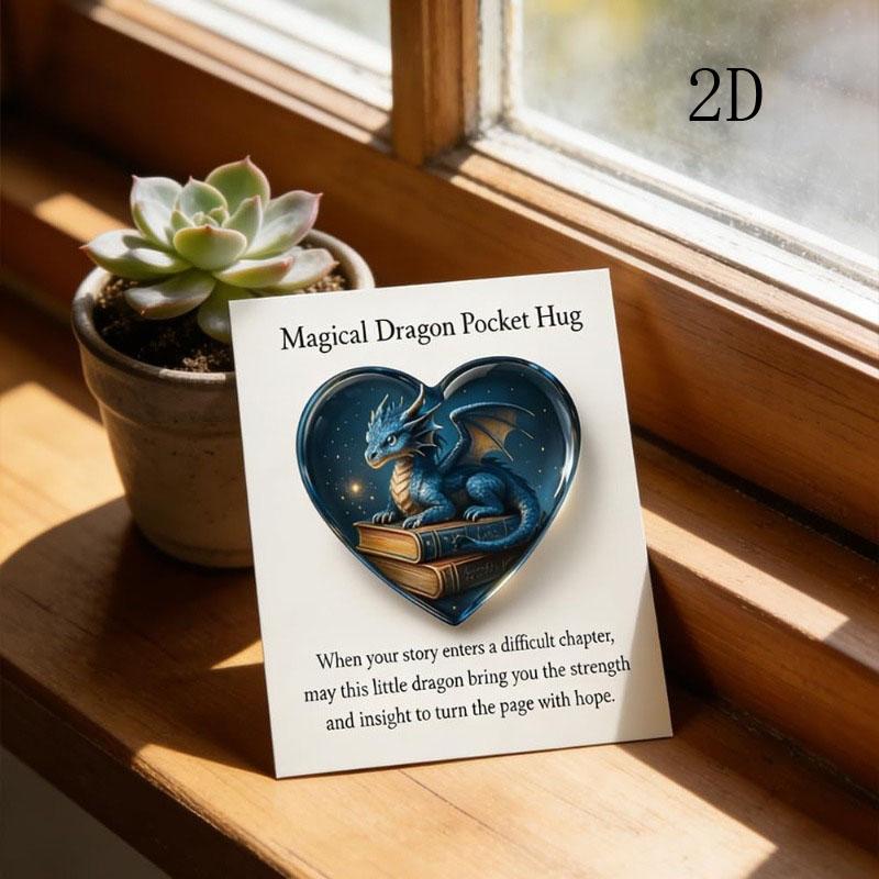 2D Flat Magical Dragon Pocket Hug, Emotional Support Dragon Heart Pocket Hug Token, Mini Magical Dragons Book Keepsake Fantasy Gifts