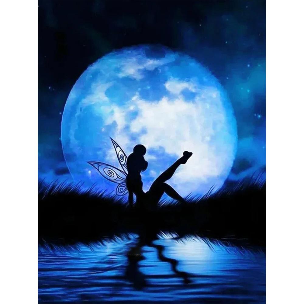 

Disney Diamond Painting Moon Fairy Silhouette Healing Illustration 5D Diamond Painting Art Embroidery Cross Stitch Room Decoration Round 20x30cm