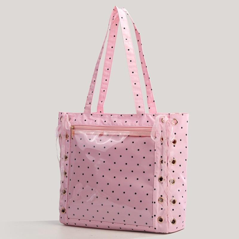 Large-capacity Tote Bag with Bow Tie, Stylish Handbag with Transparent Shoulder Strap