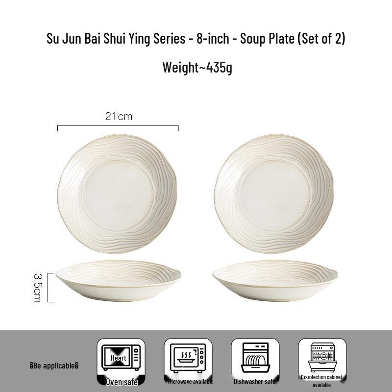 Elegant Wavy Edge White Ceramic Dinner Plate - High-End Creative Tableware