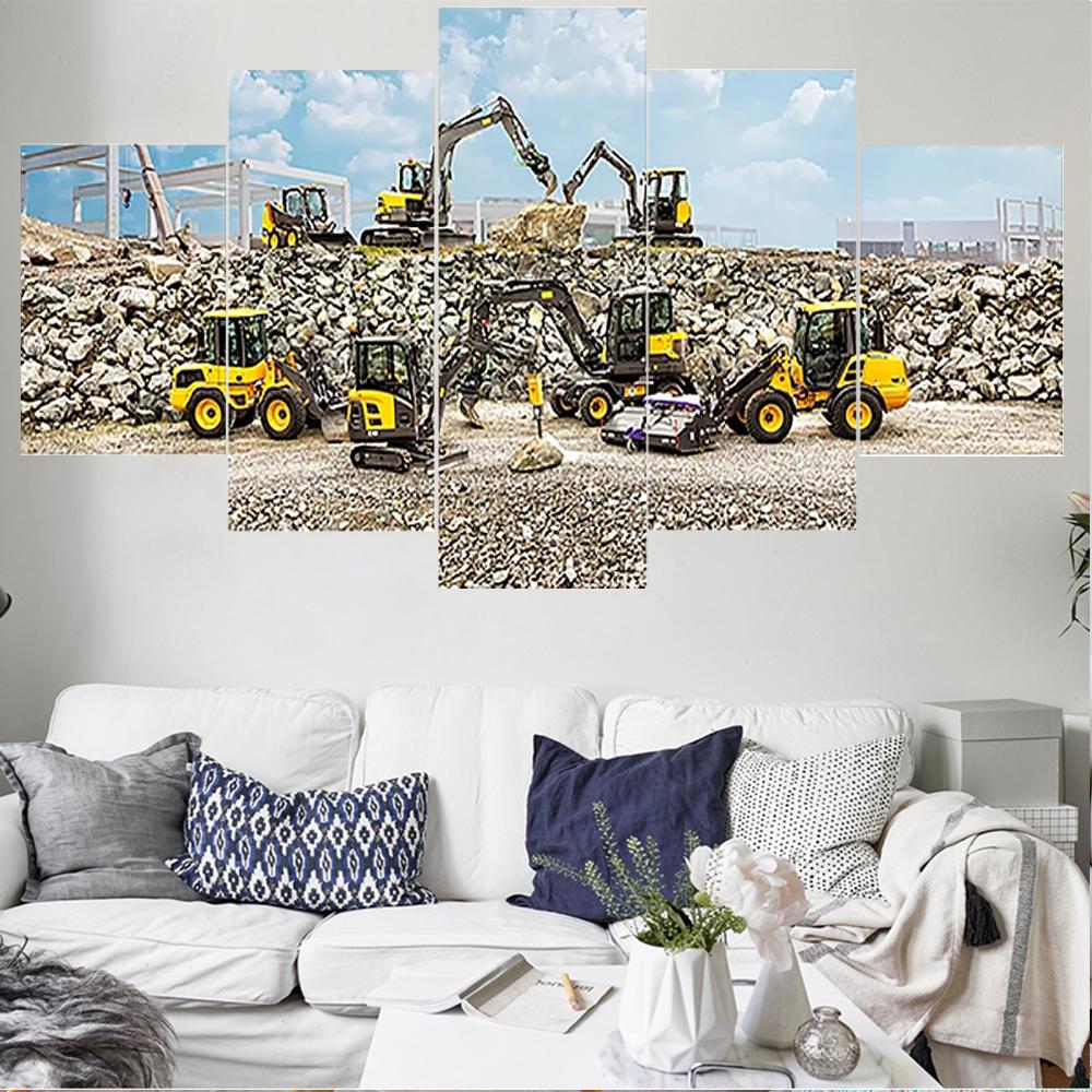 

5 шт., настенная живопись на холсте, экскаватор, автомобиль, пейзажный постер, современное украшение для дома, модульная гостиная, бесплатная доставка