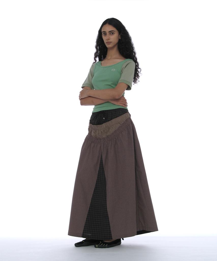 Partimento Woman Multi-Layered Maxi Skirt_Brown Check