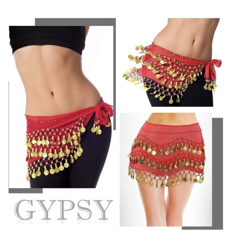 Gypsys Costume Accessories for Women Belly Dance Outfits Head Scarf with Belly Dance Coins Hip Scarf Chain Bracelets