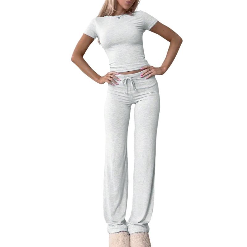 Ensemble Short à Manches Courtes Décontracté pour Femme et Pantalon Long pour Yoga, Sport, Vêtement d'Intérieur