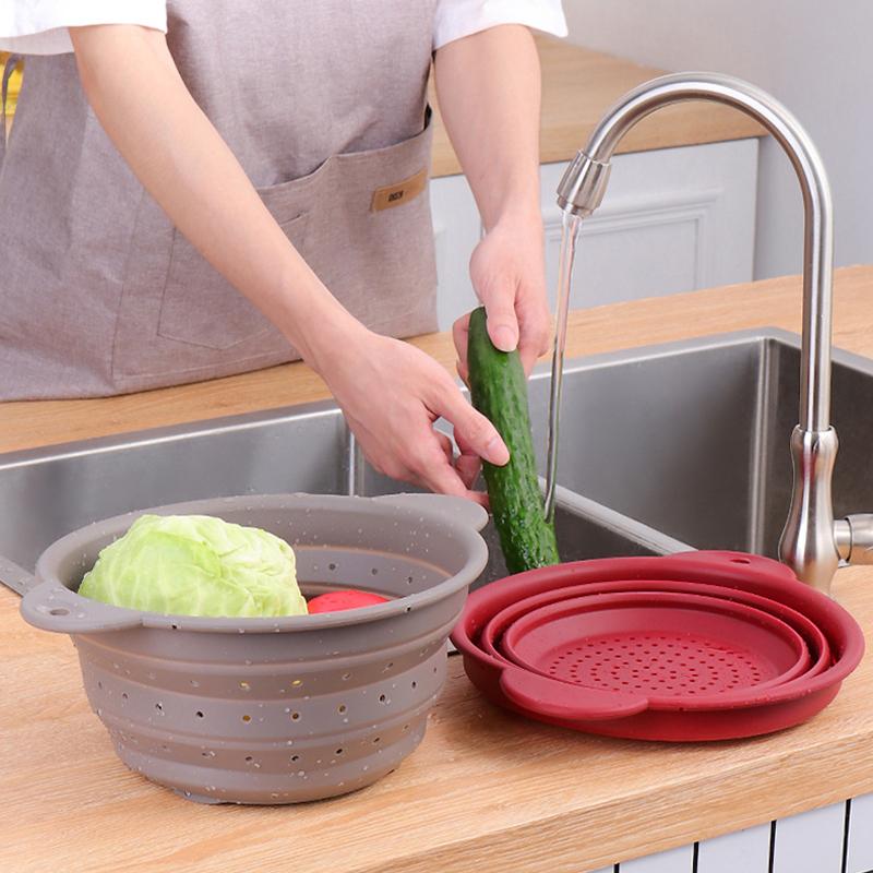 Thickening Foldable Drain Basket Silica Gel High Temperature Resistance Kitchen Fruits Vegetable Basket Food Grade Multi Purpose