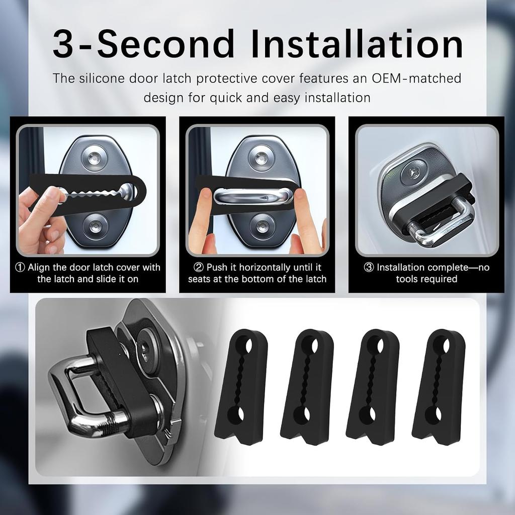 4PCS 2026 New Car Door Lock Cover Pad,Silicone Car Door Latch Covers Shock Absorber Pad with Non-Slip Teeth Design,Universal Cars Doors Lock