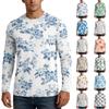 Men Long Sleeve UPF50 Plus Sun Protection Shirt UV Blocking Outdoor Sports Fishing Casual Top Floral Print Lightweight Fabric