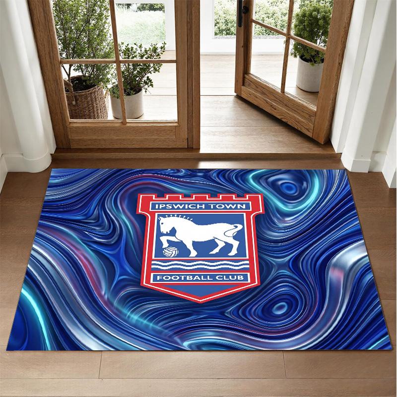 Ipswich Town Football Design Crystal Velvet Rug Soft Decorative Mat for Bedroom Entrance