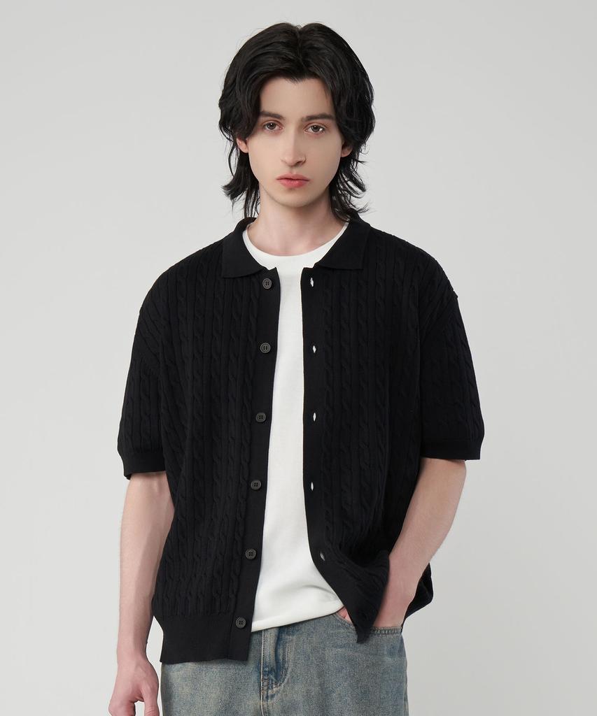 UNTAPPED STUDIO [2Pack] Washable Cool Cotton Cable Short Sleeve Collared Button Knit 3 Colors