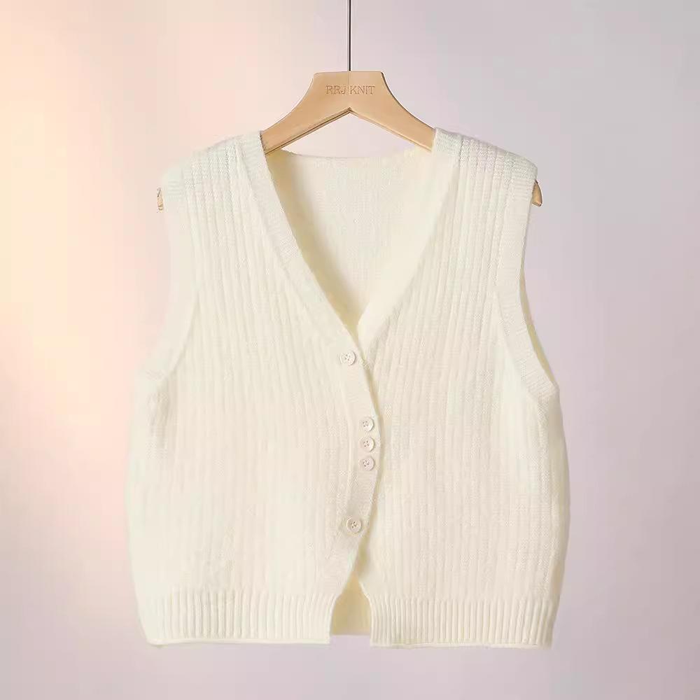 Designer Button Vest Knit V Neck Waistcoat Women Spring Cardigan Sweater Top