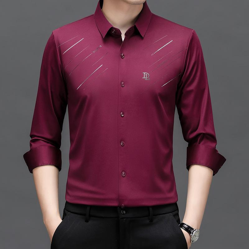 Spring and Autumn New Men's Long-sleeved Shirts for Young and Middle-aged Men with Lapel Seamless Fashion Casual Long-sleeved Shirt Tops