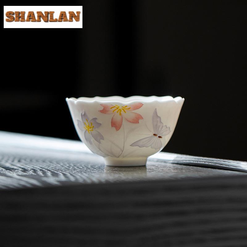 50ml Hand-painted Flowers Butterfly Teacup Antique Tea Bowl Cup For Tea Tea-tasting Meditation Cup Jianzhan Master Cups Teaware