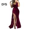 Women Sling Sequins Long Dress Elegant Sexy One Shoulder Sequins Patchwork Sleeveless Shirring Gown Dress High Split Maxi Party Dress