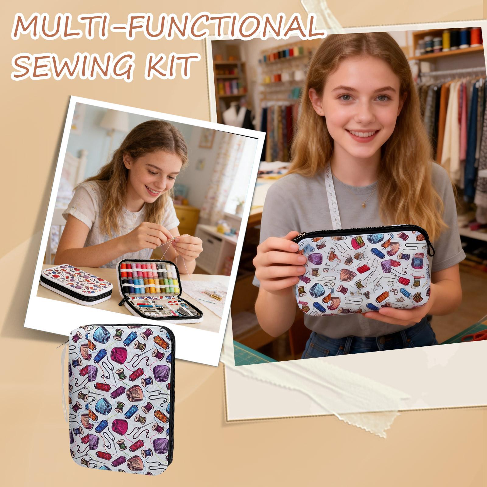 

Printed Sewing Kit With Zipper, Multi-functional Sewing And Mending Box For Home Use. One Size рожевий