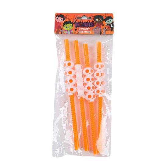 Plastic Halloween Straw, Spooky Pumpkin Skull Skeleton Drinking Straw for Halloween Party Favors, Kitchen Table Decor
