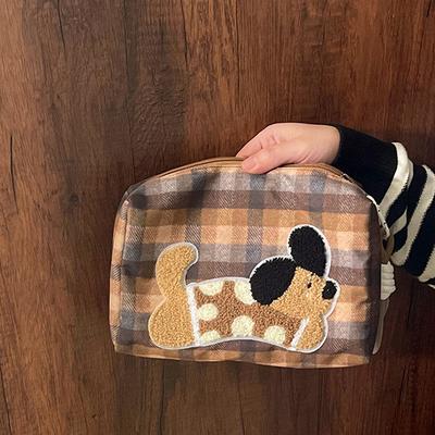 Sevimli Köpek Yavrusu Ekose Kozmetik Çantaları Makyaj Çantaları Kordonlu Büyük Kapasiteli Seyahat Taşınabilir Saklama Düzenleyici Tuvalet Çantaları Hediyeler