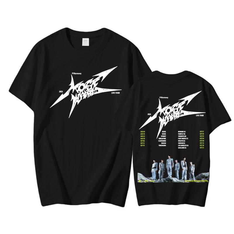 

P1Harmony Tour2025 Футболка Лето Новая Корейская Бойз-бэнд Футболка Короткий Рукав 100% Хлопок Одежда Высокое Качество Женская/Мужская Майка S чёрный