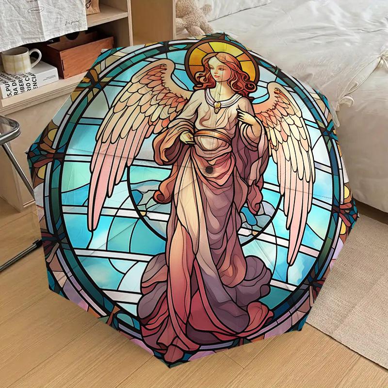 Beautiful Angel Pattern Folding Umbrella Fashion Auto-Open 8 Iron Ribs Plastic Handle Foldable Sunshade Perfect Christmas Gifts