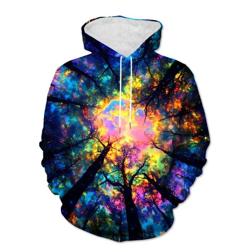 Men Colorful Fantasy Forest Tree 3D Print Hoodie Long Sleeve Casual Outdoor Pullover Sweatshirt