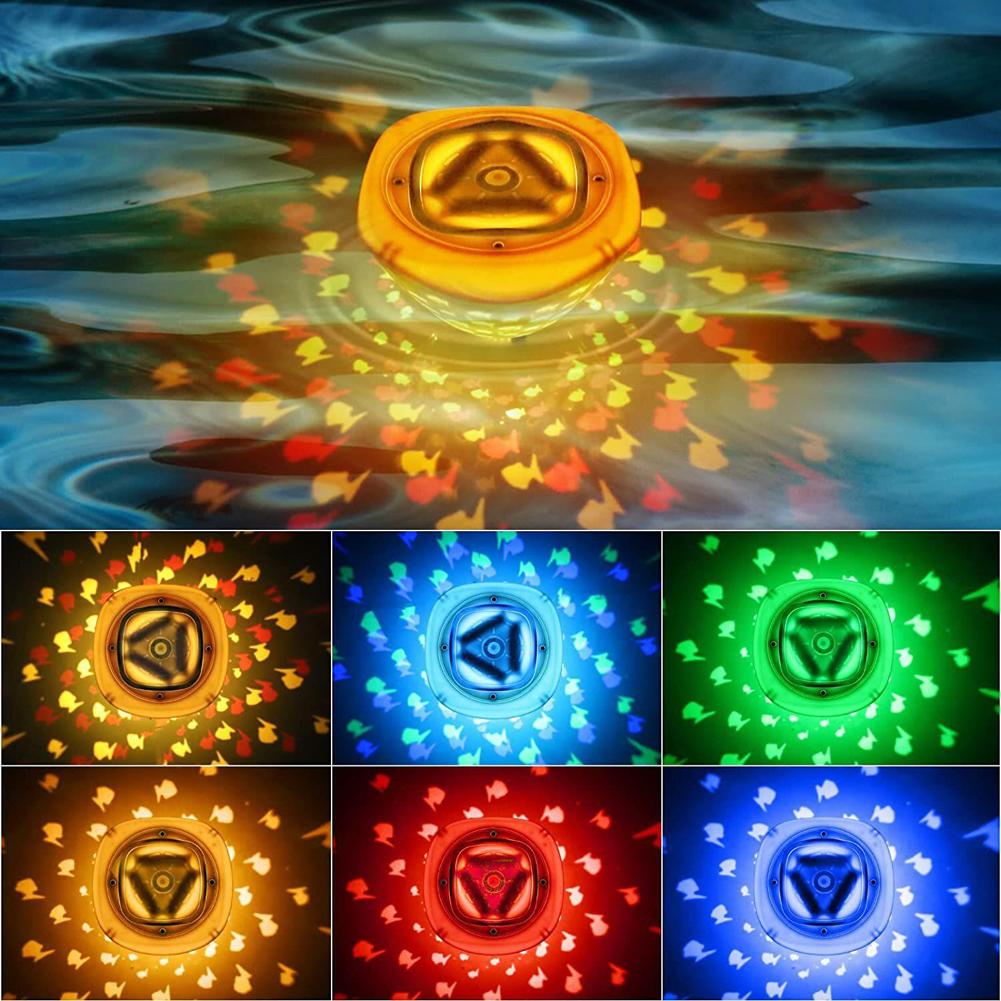 Floating Pool Light LED Fish Pattern Projection Lamp IP67 Waterproof Bathtub Lights with 4 Color Lights 6 Light Modes