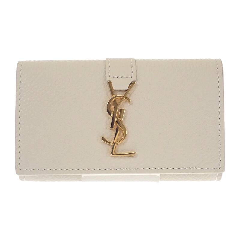 Saint Laurent 693749 B680J 9207 Key Holder  Ivory Calfskin/metal Women