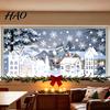 Panoramic Christmas Town Window Decor 2Pcs Static Glass Sticker, Reusable Decal with Snowflake Village Decoration Pattern, Decorative Clings