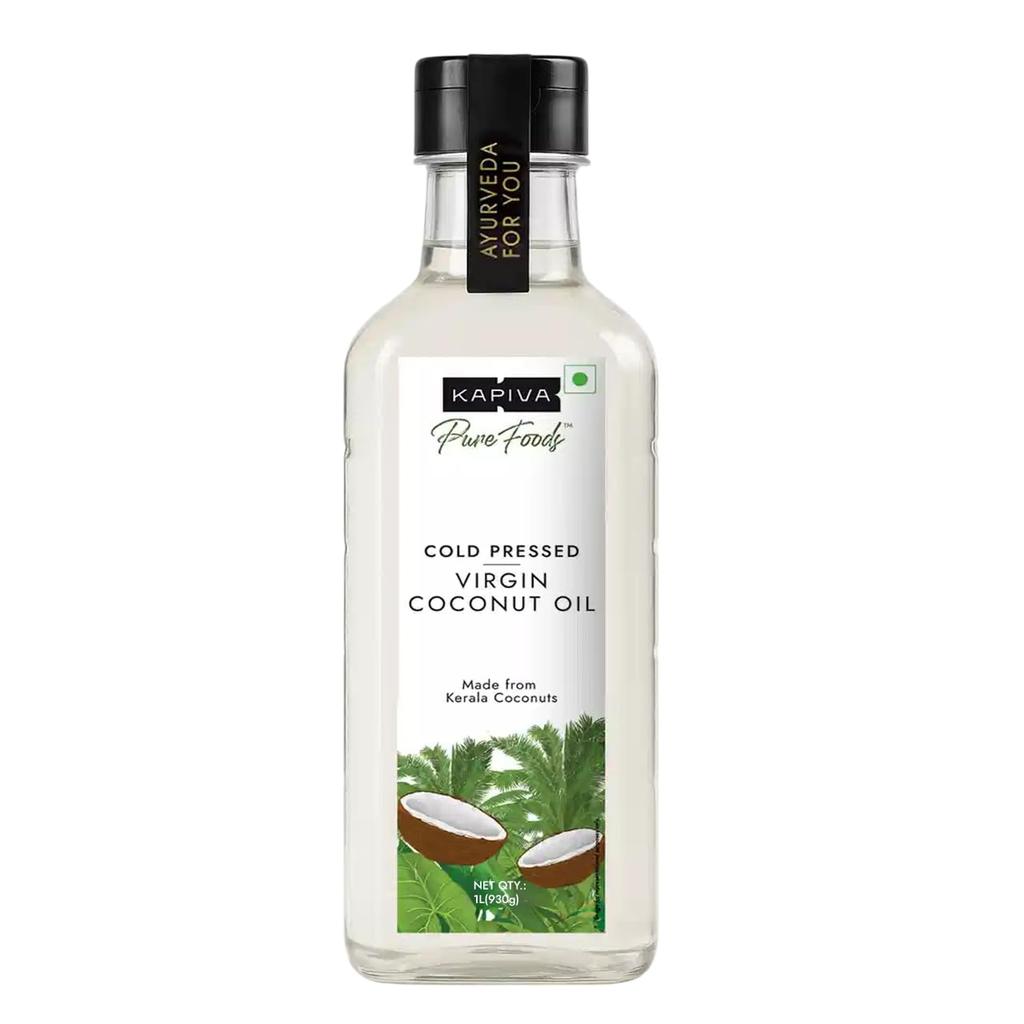 Olio di Cocco Vergine Kapiva Pressato a Freddo 100% Puro Non Raffinato Vegano Amico della Keto 1000ml Per Cucinare Cura dei Capelli e della Pelle Nutrire