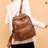 Stylish Pu Leather European Retro Casual Backpack For Women Soft Zipper Closure