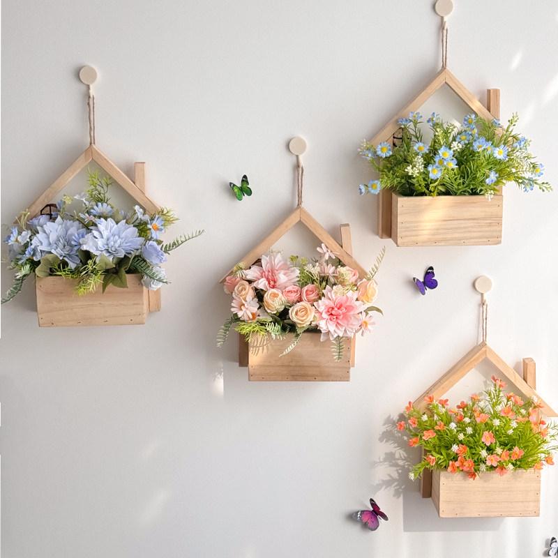 Wall Hanging Artificial Flower Pot for Living Room TV Background with Greenery Planter.
