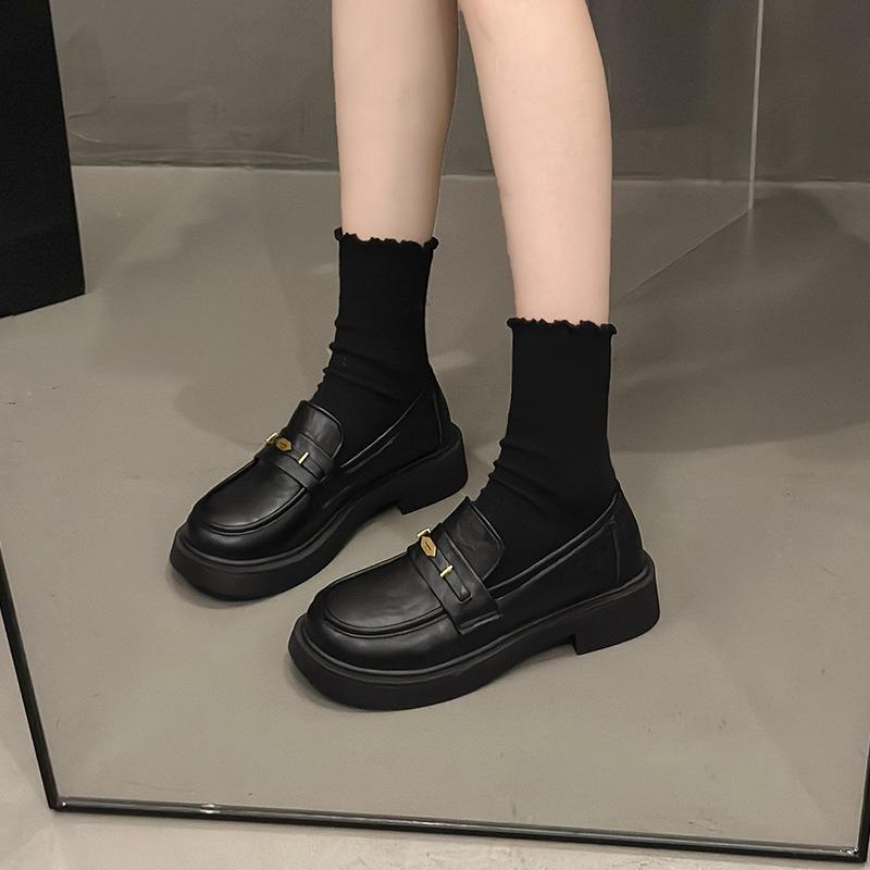 Retro brown platform small leather shoes women's new spring versatile one-pedal