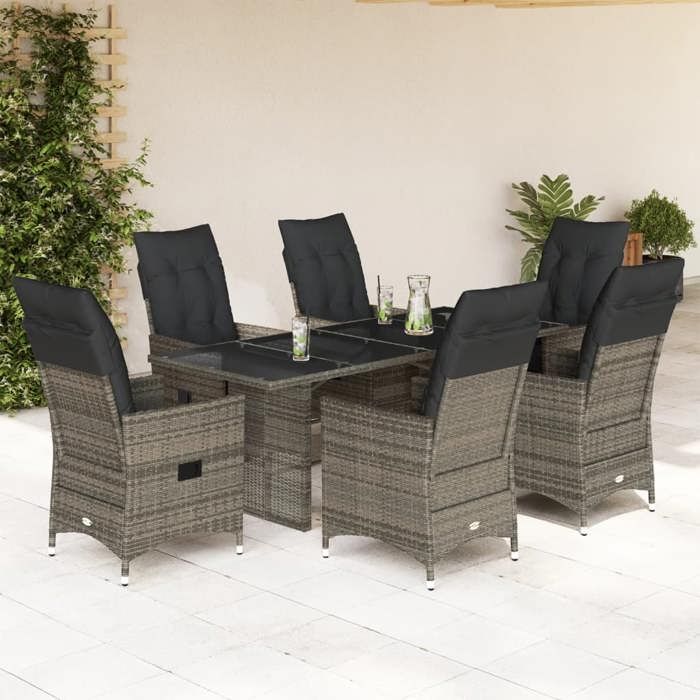 VidaXL Ensemble à manger de jardin et coussins 7 pcs gris rotin 3276744