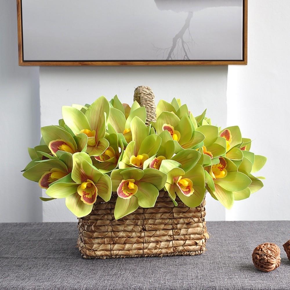 Real Touch Artificial Cymbidium Flowers Magnolia Long Branches Artificial Faux Plants Decorative Simulated Orchid Bouquet