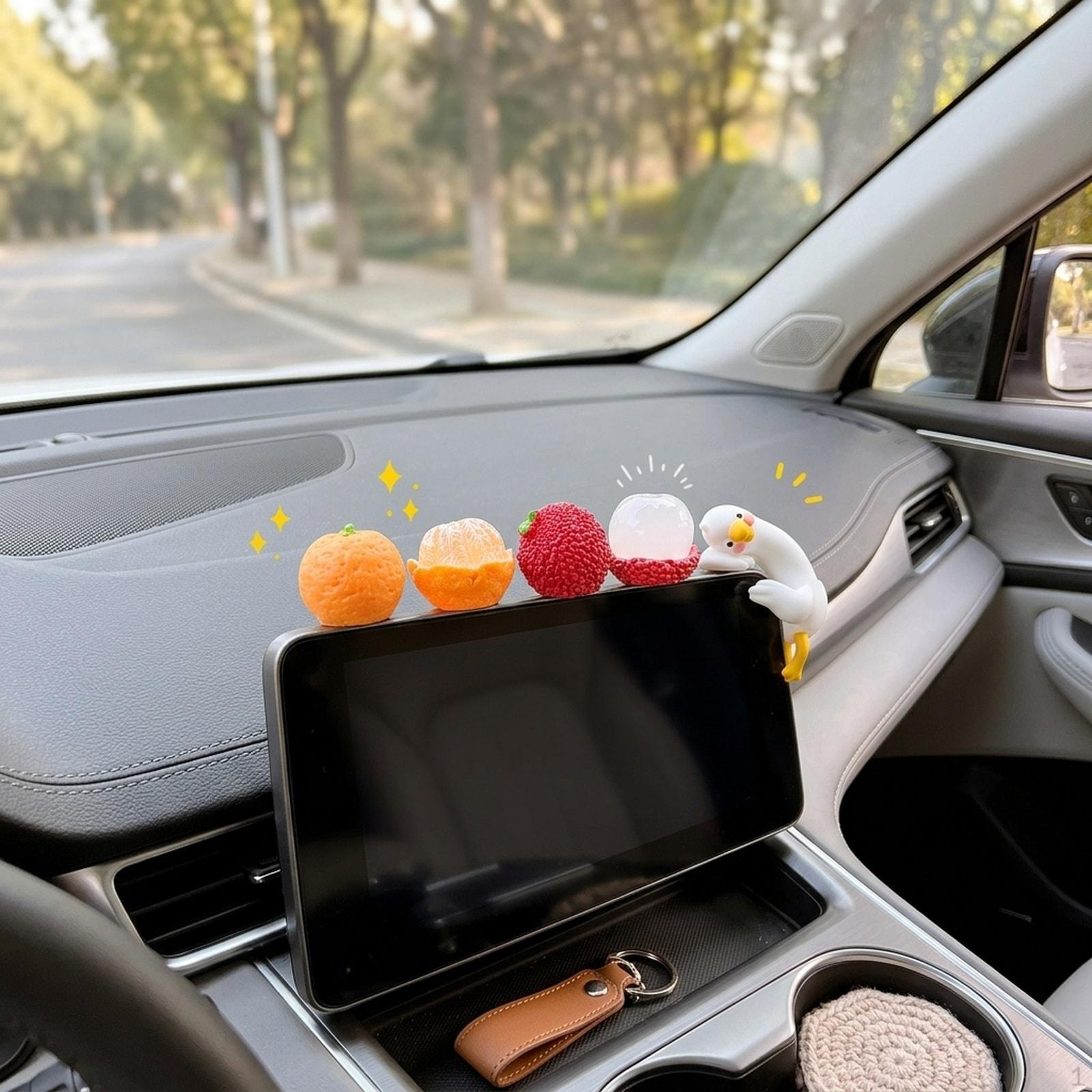 

5 Car Dashboard Decorations in The Shape of Fruits, Restaurant Figurines And Center Console Orange Lychee