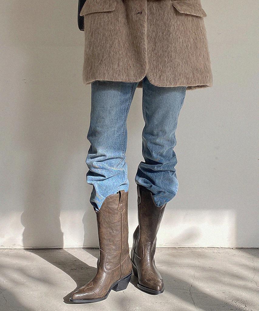 Moodnple Heather Detail Crack Western Boots 6Cm