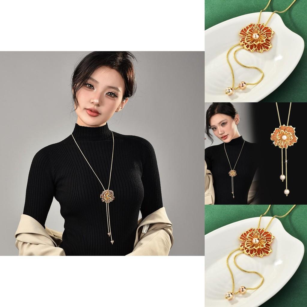 Stunning Floral Long Pendant Necklace For Women Featuring Exquisite Hollow Rose Design
