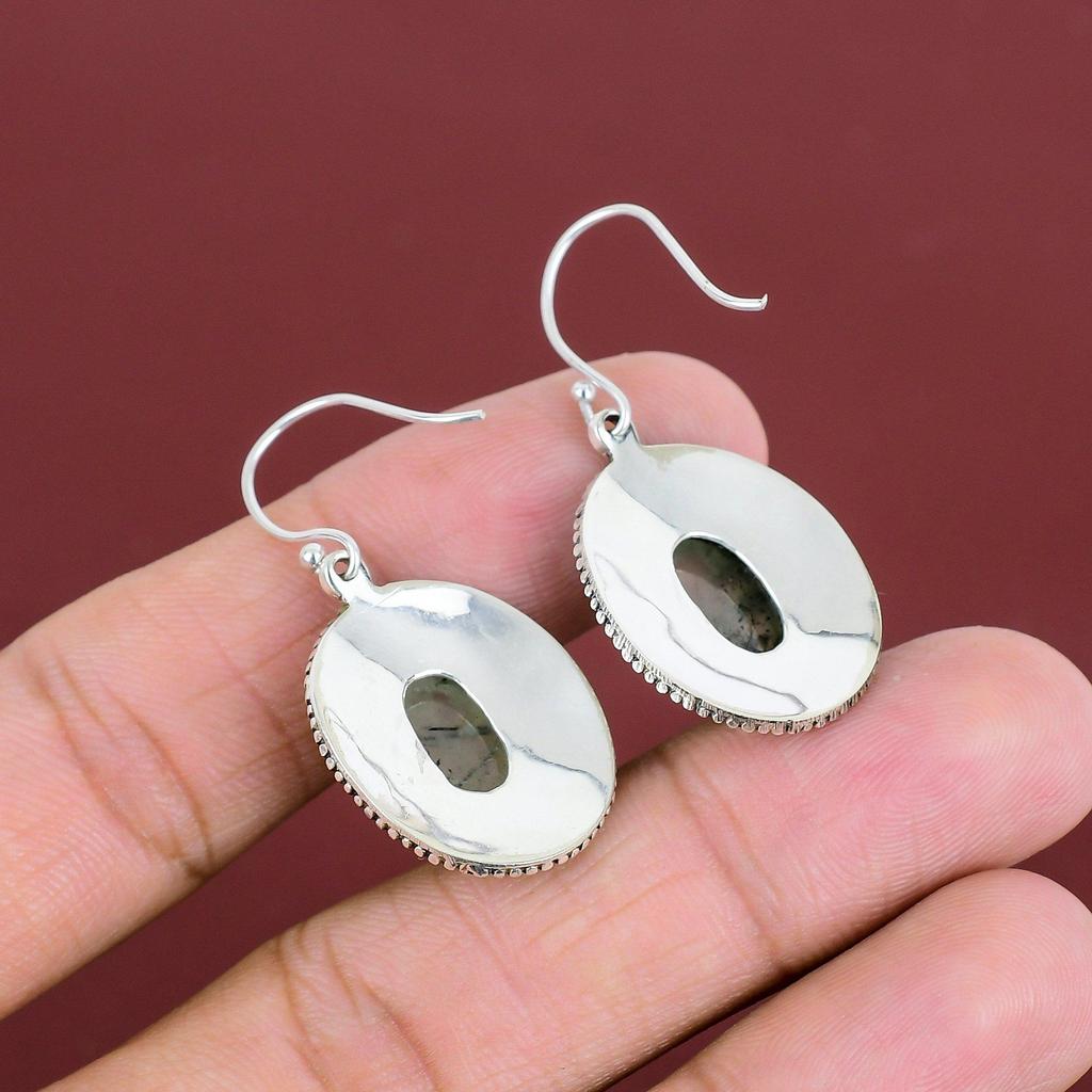 Moss Prehnite Earring Vintage Earrings Genuine Gemstone Earring 925 Sterling Silver Earring Unique Jewelry Handmade Earrings Gifts For Wife