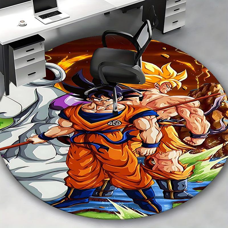 1 Stück Dragon Ball Z Goku & Vegeta Super Saiyan Runder Teppich - Anime Cartoon Design Stuhlmatte, Rutschfester Teppich für Büro, Heimdekoration, Wohnzimmer